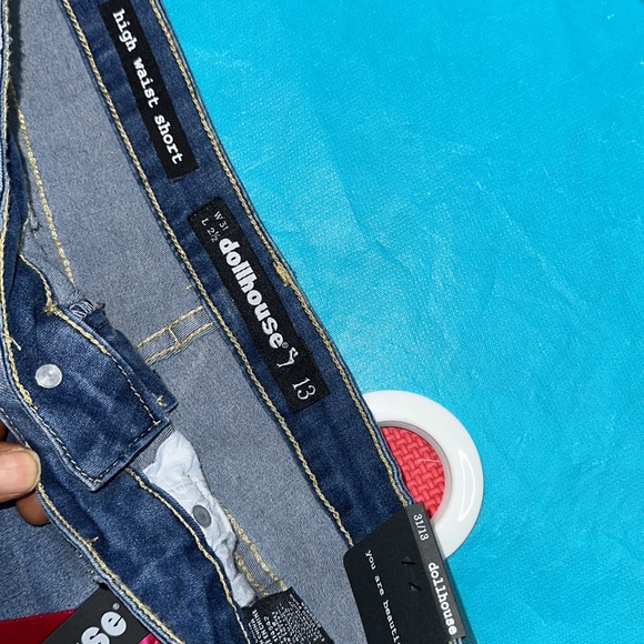 Dollhouse High waist Denim Rainbow Stripe Cutoff Shorts - Picture 6 of 8